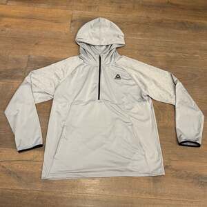 Reebok 1/4 Zip Pullover Hoodie Mens XL Gray Long Sleeve Stretch Pockets Active